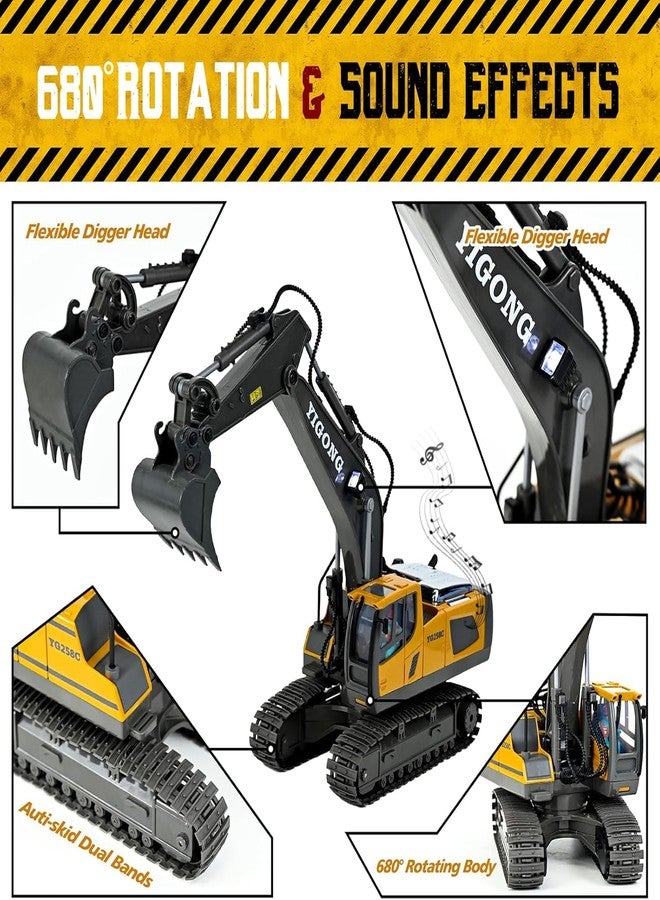 JOYJAY 1:20 Scale 11 Channel Remote Control Excavator Toy Best Birthday Gifts for Kids 7 8 9 10 11 Year Old, Rc Construction Toys with Metal Shovel, Lights, Sounds 2.4Ghz, Multi Color - Image 4